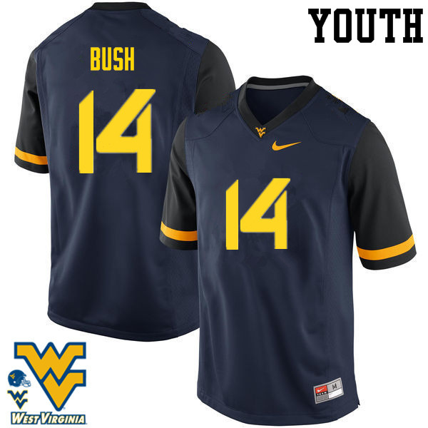 NCAA Youth Tevin Bush West Virginia Mountaineers Navy #14 Nike Stitched Football College Authentic Jersey PF23D51YI